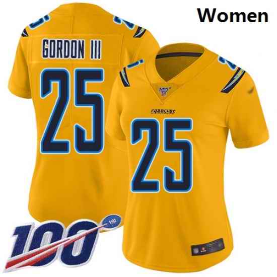 Chargers #25 Melvin Gordon III Gold Women Stitched Football Limited Inverted Legend 100th Season Jersey